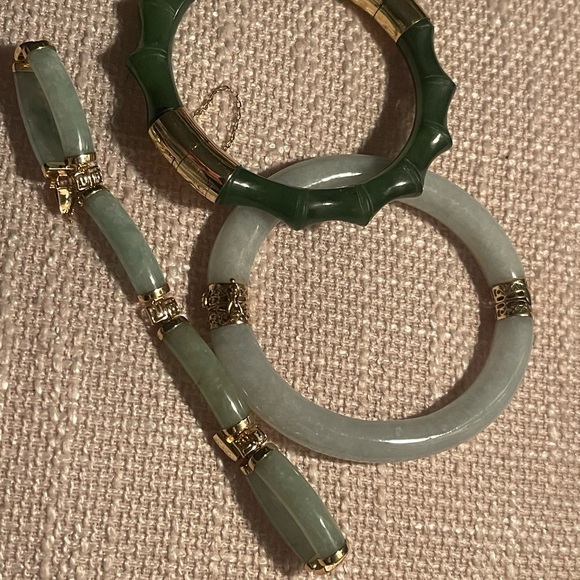 Bundle 3 jade 14k gold genuine jade - Picture 4 of 9